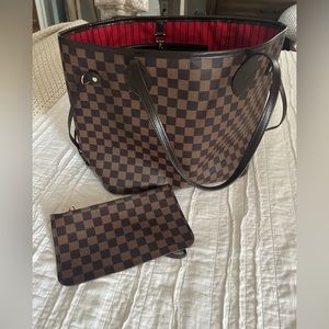 Brown Checkered Tote Bag